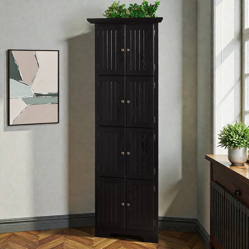 72 Inch Corner Kitchen Pantry Cabinet with 8 Doors, 4-Tier Tall Storage Cabinet for Living Room, Bathroom, Farmhouse Style