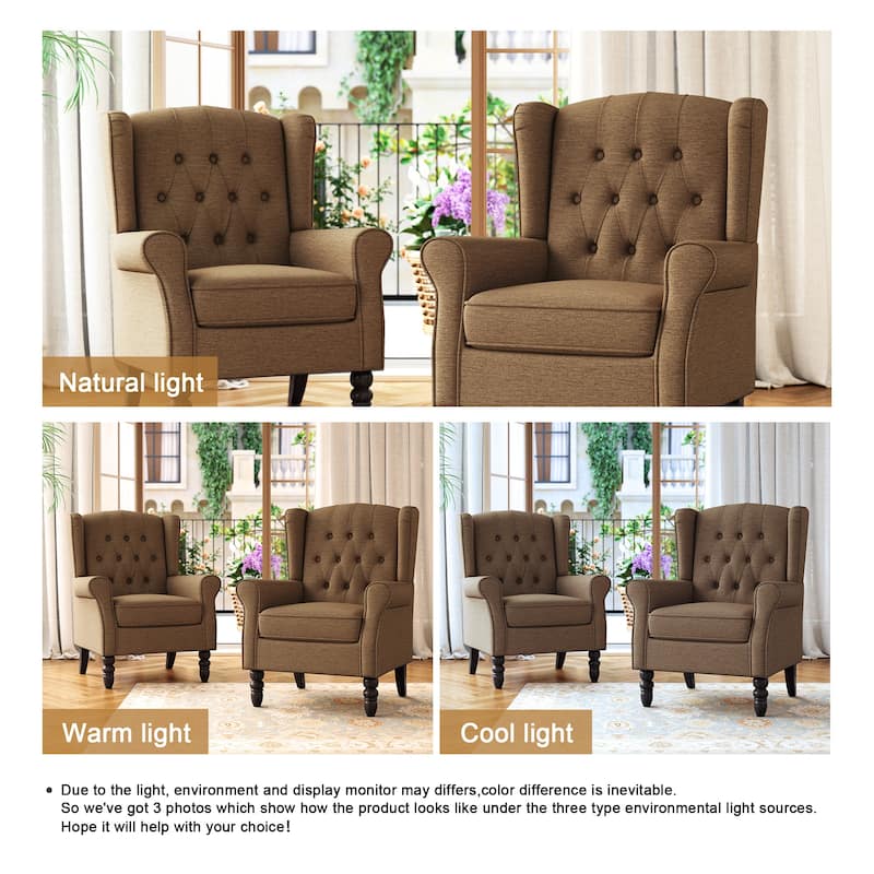 Button Tufted Wingback Upholstered Accent Chairs Set of 2