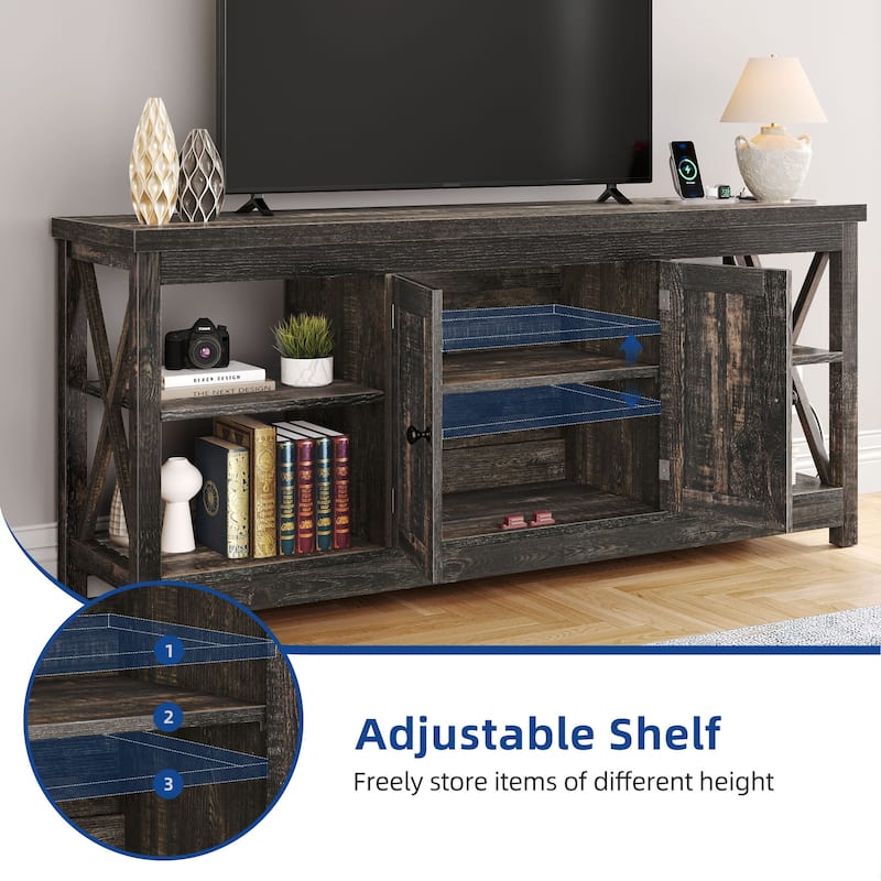 Moasis Farmhouse 59" TV Stand Entertainment Center with Storage Shelves for TVs up to 65-inch