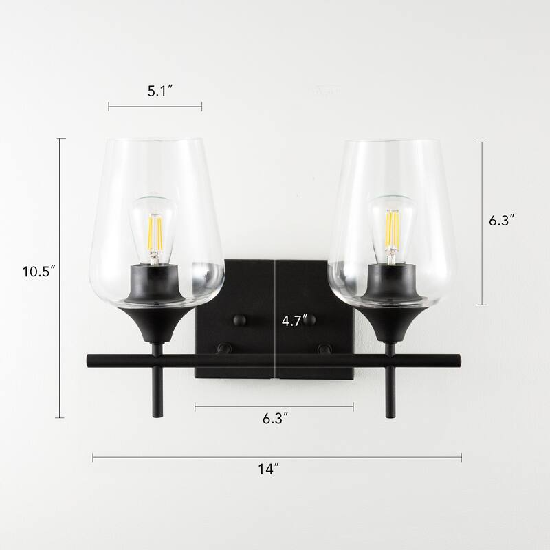 CO-Z Matte Black Vanity Light Sconce w Clear Glass Shade