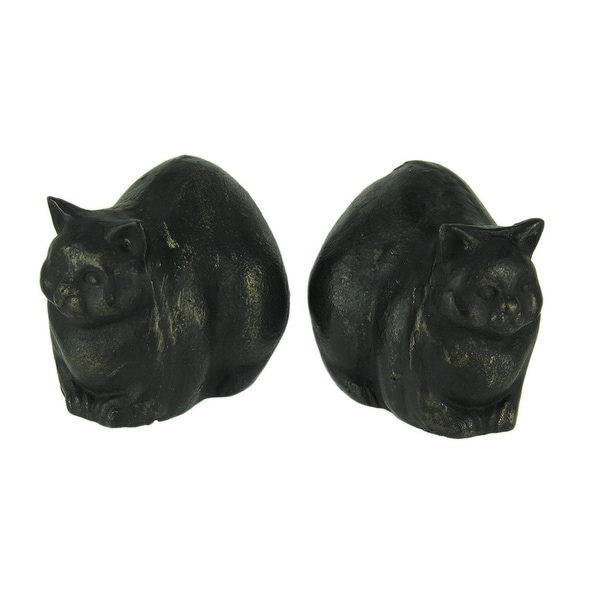 Adorable Chubby Cat Antique Black Finish Cast Iron Bookends - 4.5 X 4.25 X 4 inches. Opens flyout.