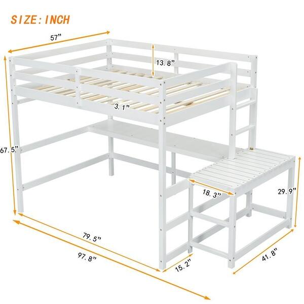 dimension image slide 0 of 2, Full Size Loft Bed with Built-in Desk, Ladder Platform, Ladders, Guardrails