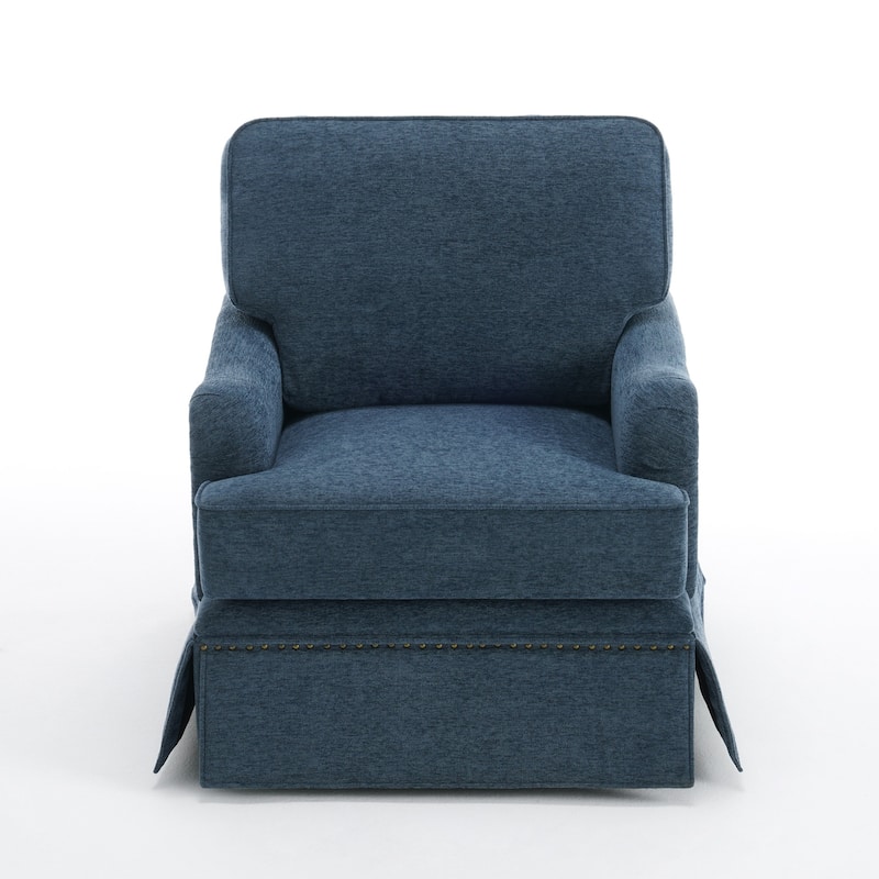 Set of 2 Chenille Swivel Accent Chair with Nailhead Trim Skirt