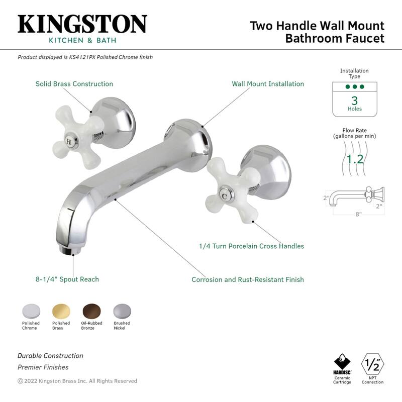 Kingston Brass Metropolitan Two-Handle 3-Hole Wall Mount Bathroom Faucet