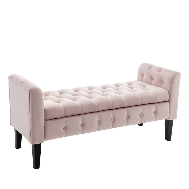 Porthos Home Brett Velvet Storage Bench with Rubberwood Legs - Pink