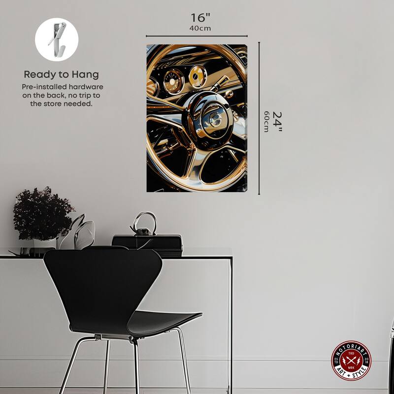 Notoriart Elegant Steering Wheel Gallery Wrapped Car 1 Piece Canvas Wall Art