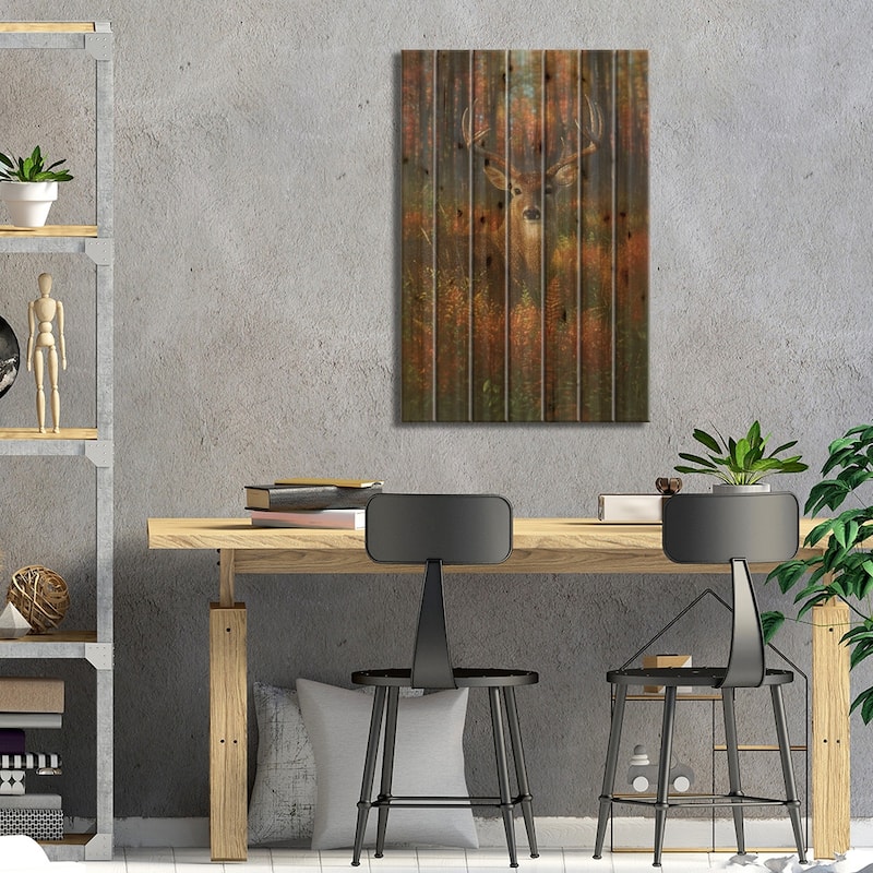 Autumn Buck Whitetail Deer Print On Wood by Collin Bogle - Multi-Color