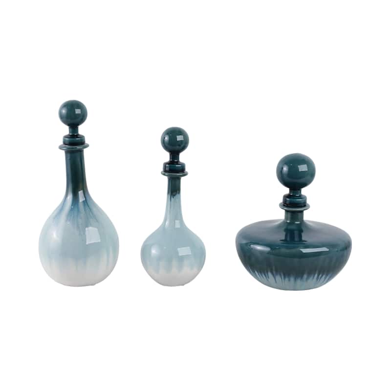Stoneware Decorative Vase Coastal Style (Set of 3) - 14/12/10" Blue