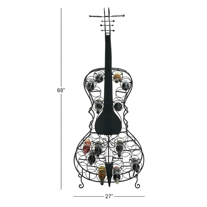 Metal Cello 26 Bottle Standing Wine Rack - Black - Roche River Decor - 8"W x 27"L x 68"H
