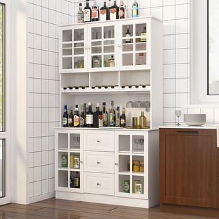 78.9"Large Kitchen Hutch Cabinet Kitchen Pantry Cabinet Bookcase Glass