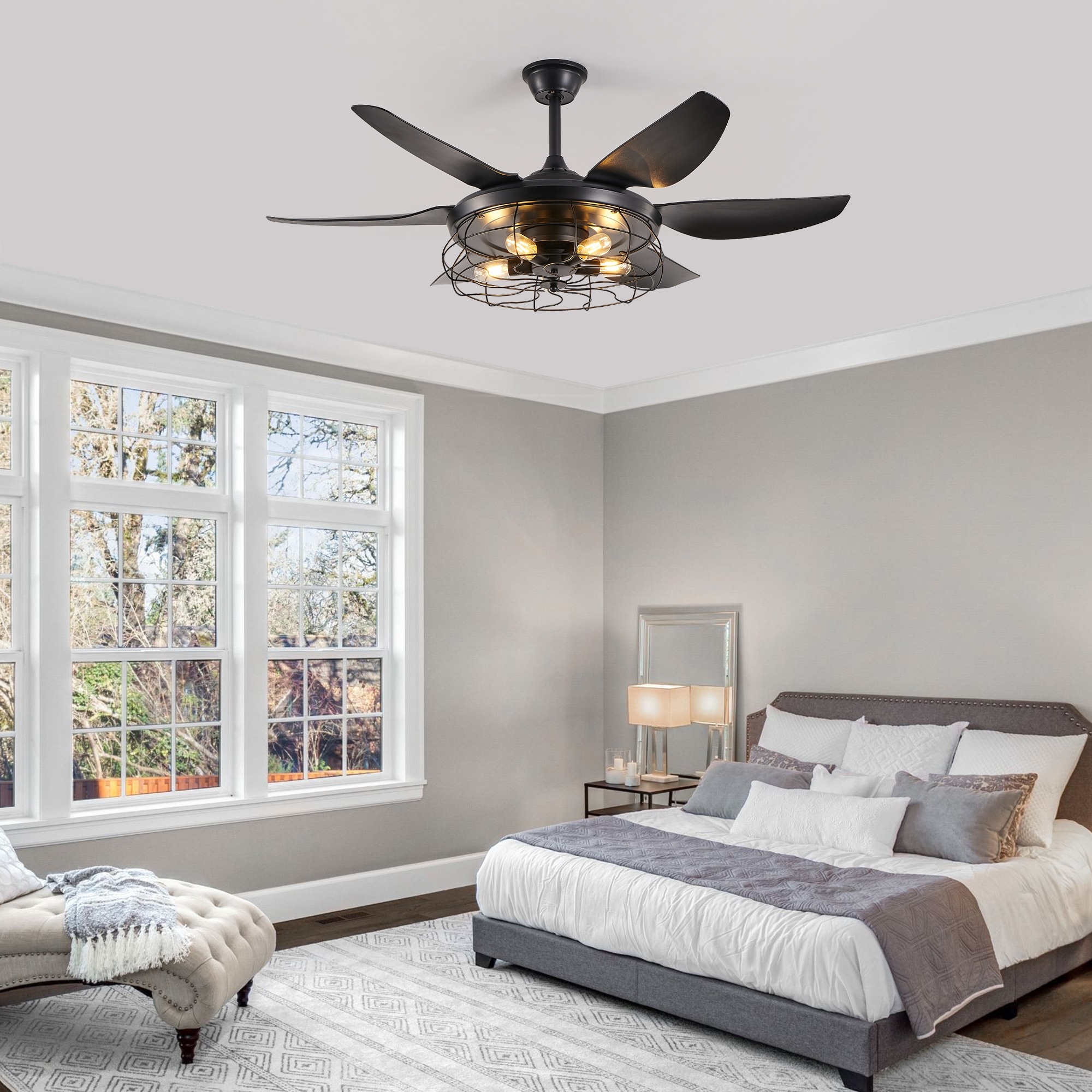 Black Modern Ceiling Fan with Remote Control & Adjustable Speed