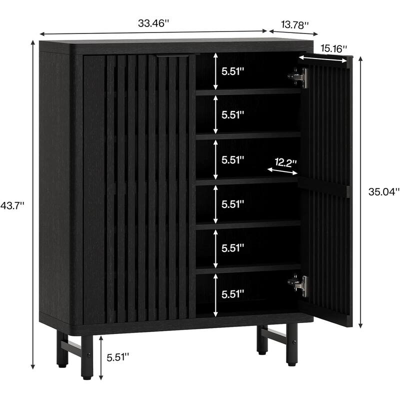33" Modern Dark Walnut Wooden 6-Tier Shoe Cabinet with Louvered Doors