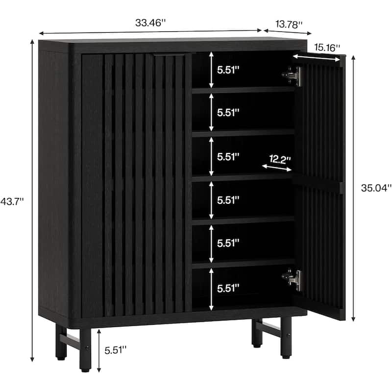 Versatile 6 Tier Shoe Cabinet with Adjustable Shelves Dual Louver Doors Wide Countertop - 33.46" x 13.78" x 43.31"