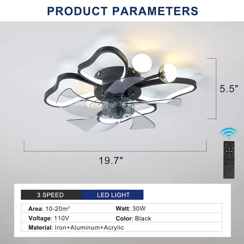 Modern Butterfly Design Styling Black Ceiling Fan Light with Remote Control Timing Function, Noiseless, Children's Favorite