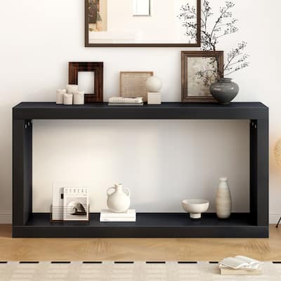 59.6" Entryway Table with Storage Shelf, Square Frame