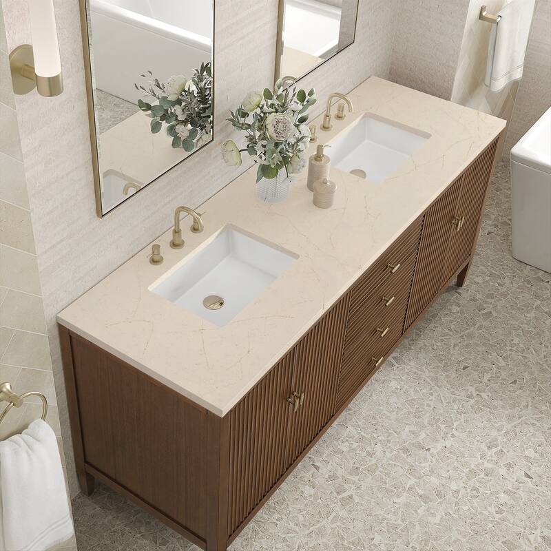James Martin Vanities Myrrin 72" Vanity, Mid Century Walnut - Eternal Marfil