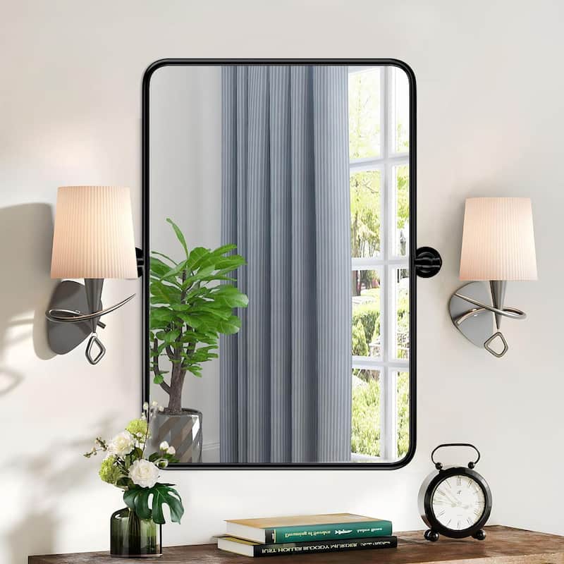 Rectangle Bathroom Tilting Vanity Wall Pivot Mirror, with Rounded Corner Design