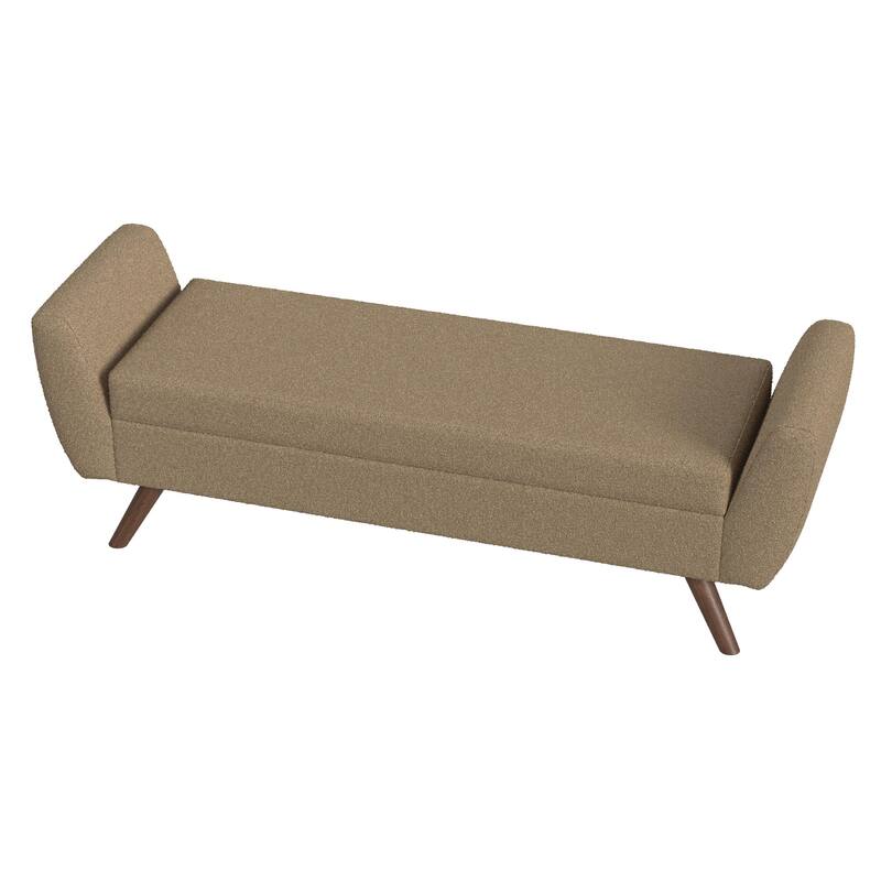 Rae Storage Bench Ottoman with Arms, Light Brown Boucle, 60 Inch