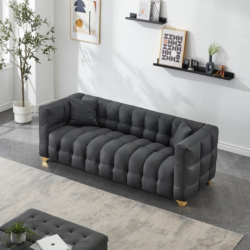 80-inch Long, 29-inch Wide, 28-inch High Black Polyester Blend 3-Seat Sofa with Multiple Features