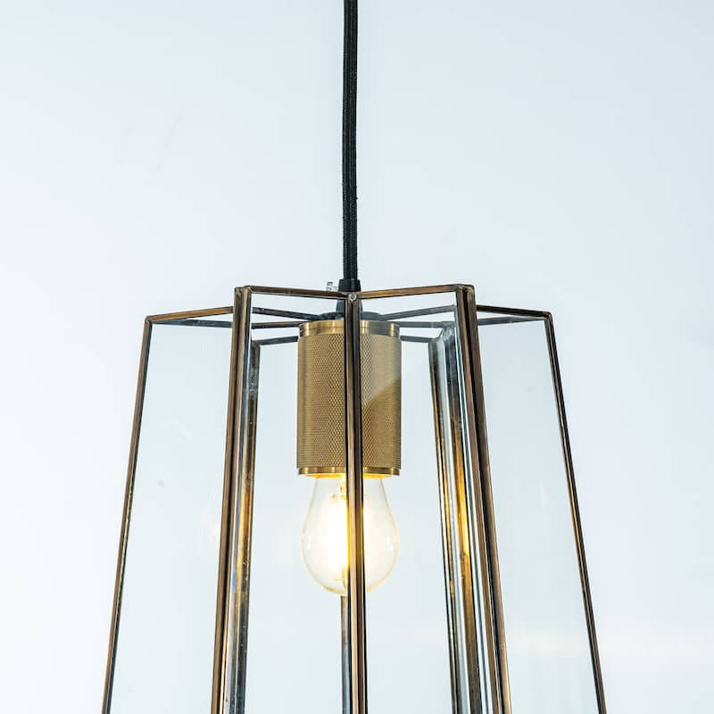 9" Minimalist Angled Ceiling Lantern Brown Glass Chandelier 1-Light Rustic Modern Pendant Light - w7''
