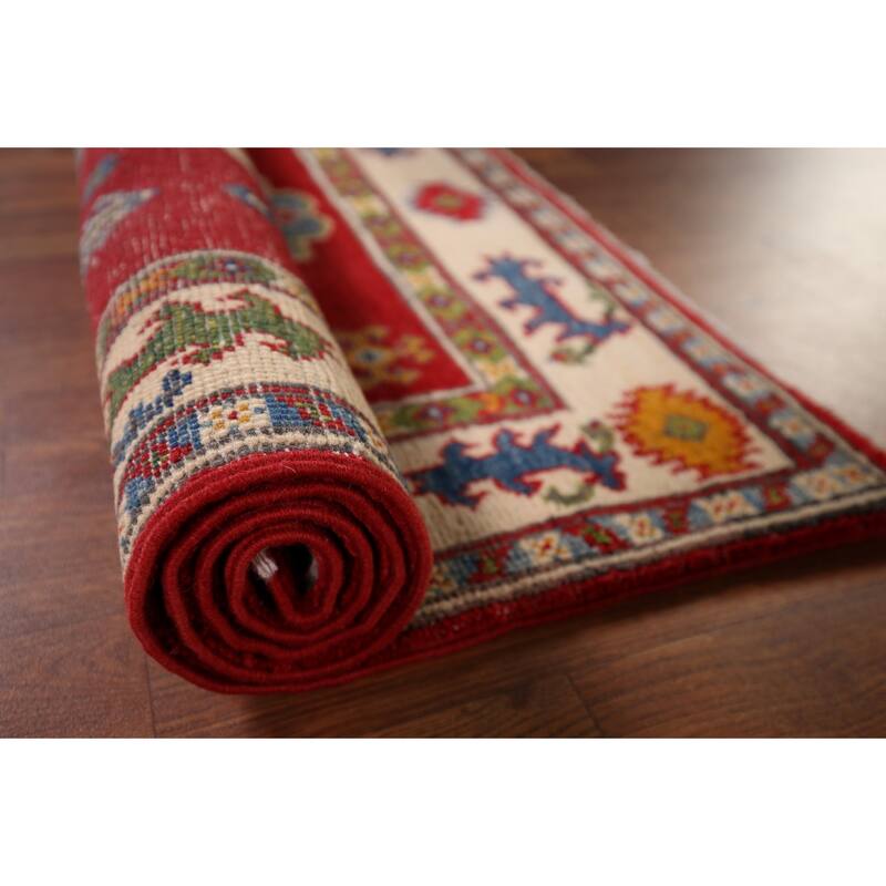 Red Kazak Accent Rug Handmade Oriental Wool Carpet - 2'10" x 4'0"