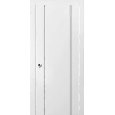 French Pocket Door 28x80 with Planum 0016 White Silk with Kit Trims Rail
