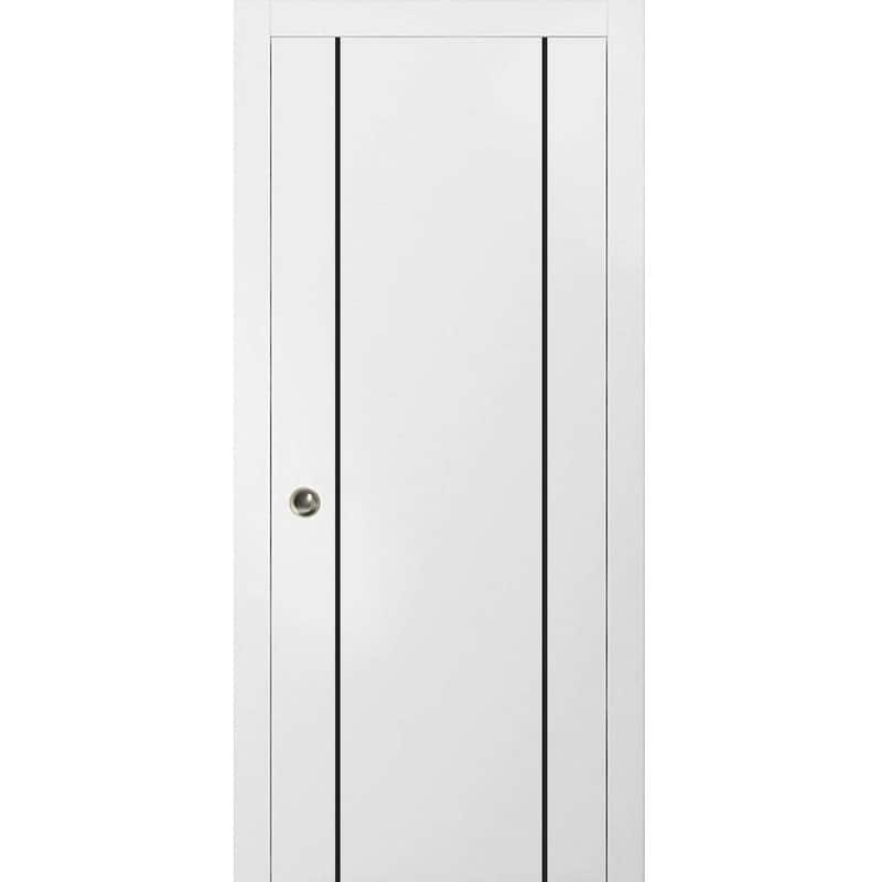 Solid French Door 28 x 80 Planum 0016 White Silk with| Bathroom - 18" x 80"