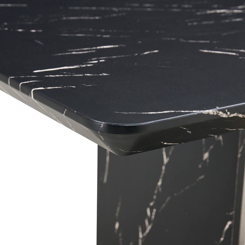 Roomfitters 5pcs Black Marble MDF Dining Table Set with PU Chairs and Widened Backrest Design