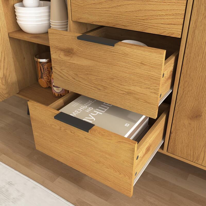 Wooden Sideboard Buffet Cabinet with Storage with 3 Drawers & 2 Doors