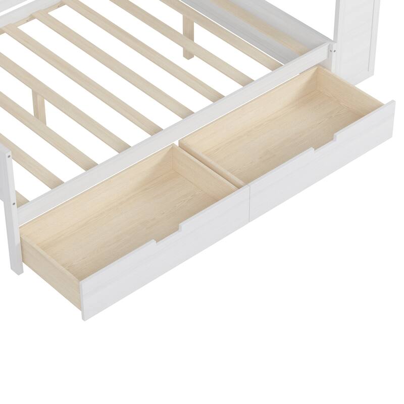 Full Size Daybed with Storage Shelves, Multi-functional Bed with Two Storage Drawers and Study Desk
