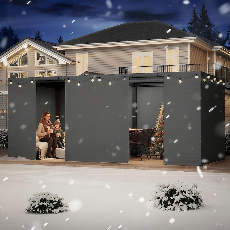 EROMMY Waterproof Pergola Winter Cover with Sidewalls, Mesh Windows and Roll-Up Door, All-Season Weather Enclosure