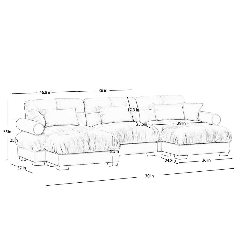 Modern Sectional Couch Comfortable Upholstered Sofa Set with Lumbar Pillow and Throw Pillow for Living Room