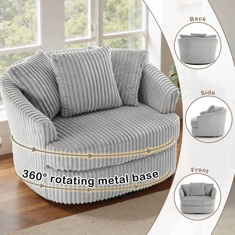 2 Set Oversized 43" W Plush Corduroy Swivel Barrel Chair with Pillows