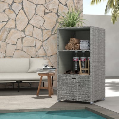 Outsunny Valet Pool Towel Rack, Waterproof PE plastic Rattan Wicker, Indoor Outdoor Spa, and Hot Tub Accessory Storage