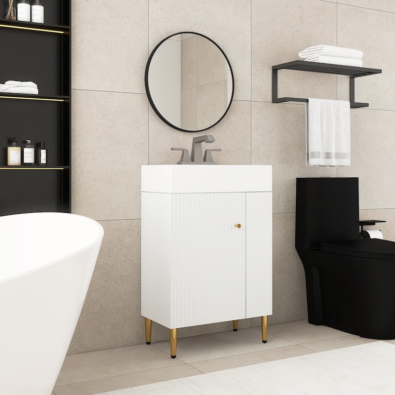21.6 in. Freestanding Bath Vanity in White with White Ceramic Top