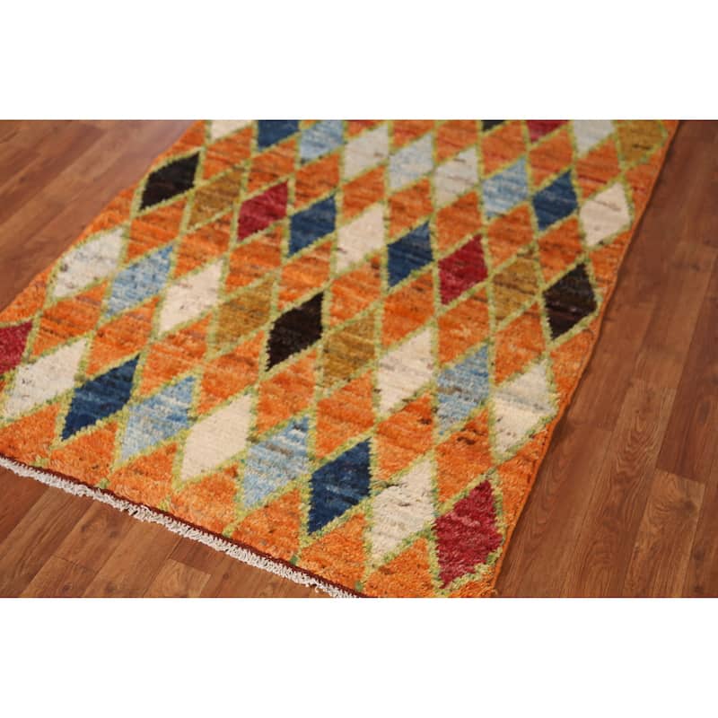 Trellis Moroccan Runner Rug Hand-Knotted Wool Carpet - 3'7" x 9'7"