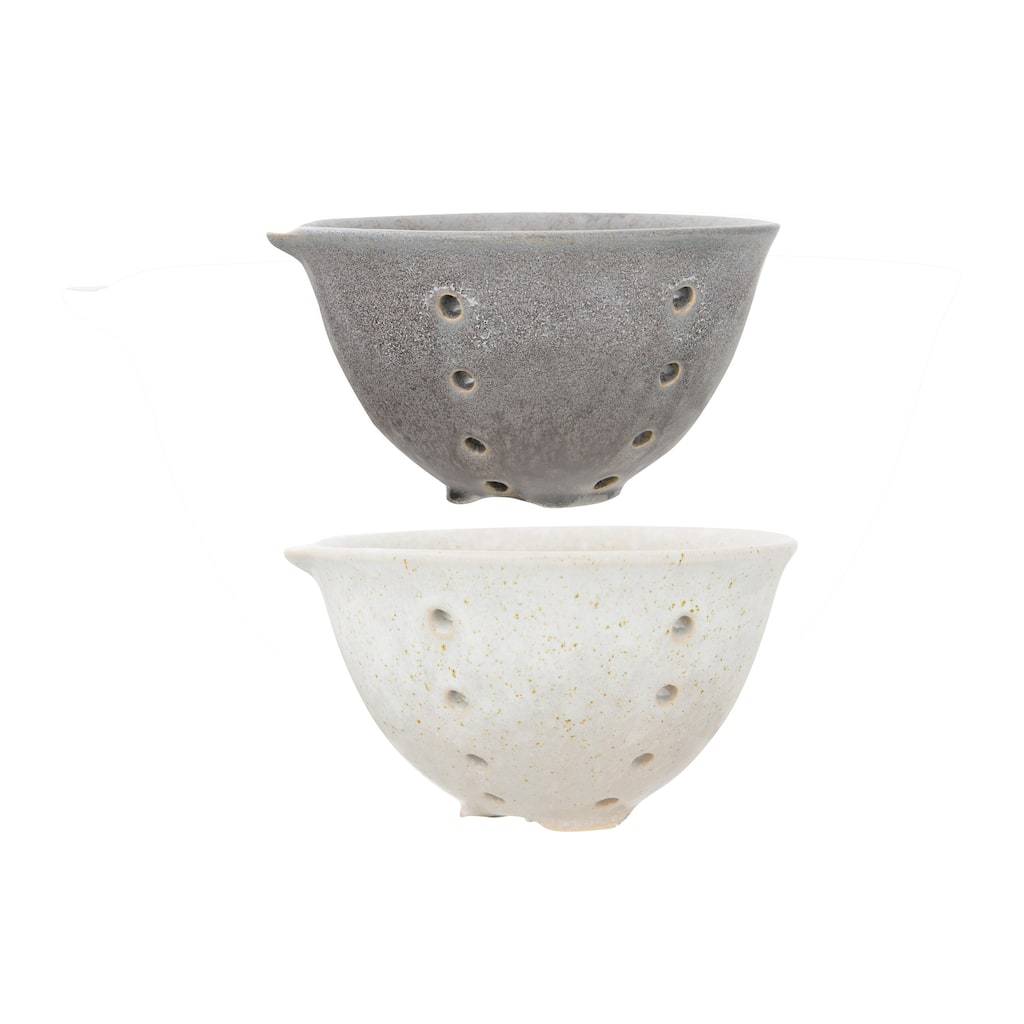 Round Stoneware Berry Bowls with Spouts & Reactive Glaze Finishes (Set of 2 Colors)