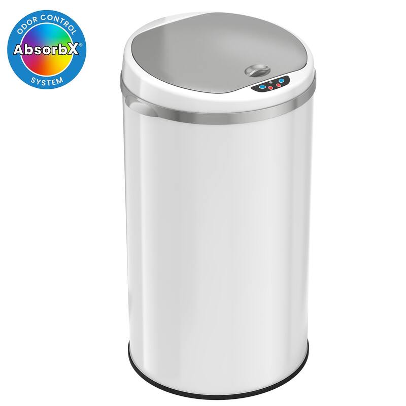 iTouchless 8 Gal White Stainless Steel Sensor Kitchen Trash Can
