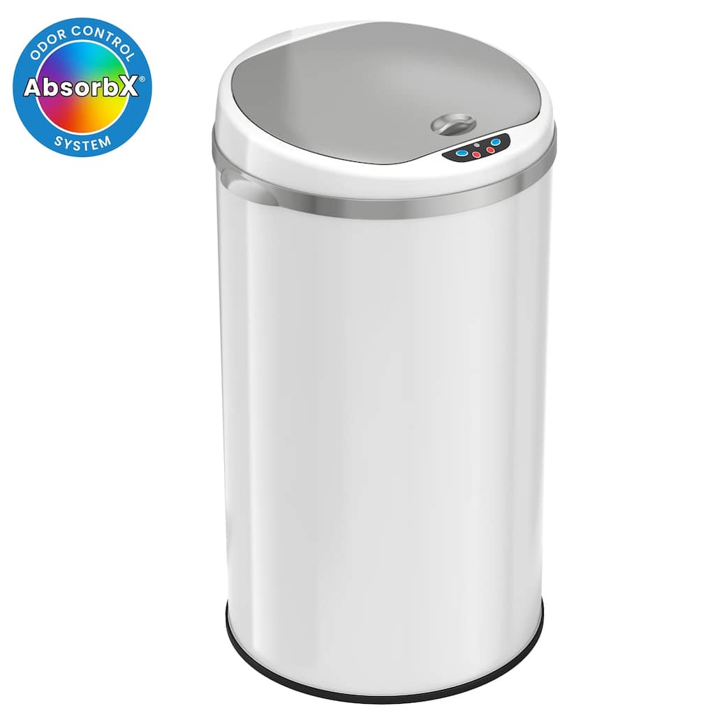 iTouchless 8 Gal White Stainless Steel Sensor Kitchen Trash Can