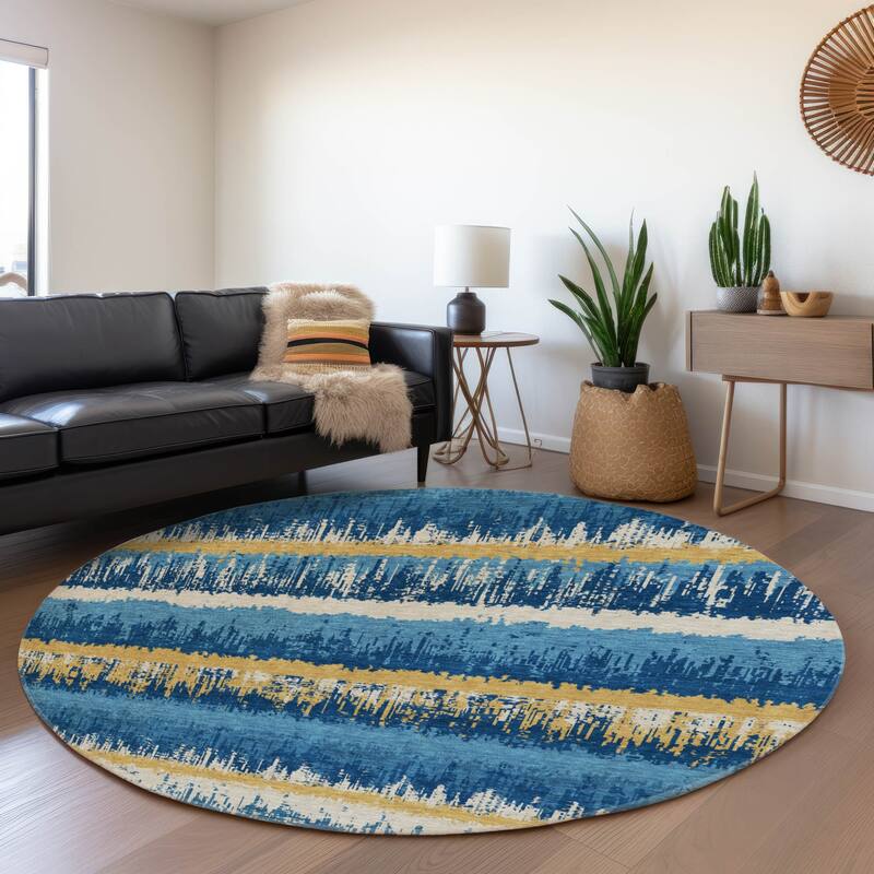 Premium Washable Super Soft Modern Ombre Stripe Mayfield Rug - Navy - 8' x 8'