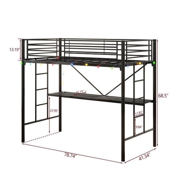 Metal Loft Bed with Desk,Power Outlet and LED Lighted,Twin Size