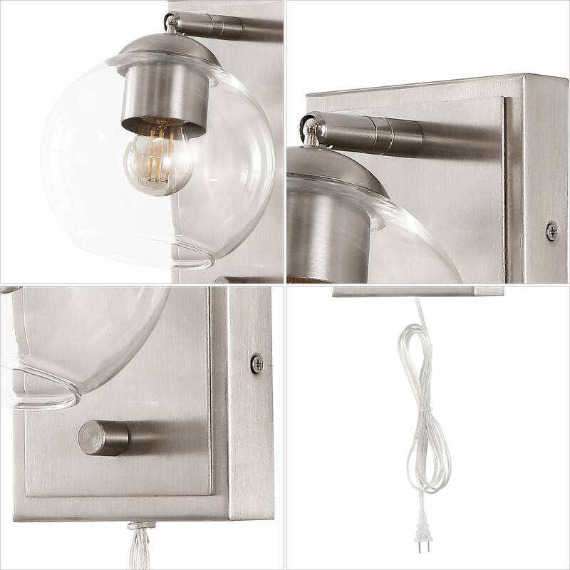 Thatcher 6" 1-Light Minimalist Modern Plug-In or Hardwired Adjustable Iron LED Wall Sconce with Rotary Dimmer, by JONATHAN Y