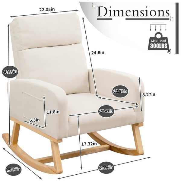 dimension image slide 0 of 18, HOMYKA 28" Wide Rocking Chair for Nursery with Solid Wood Leg