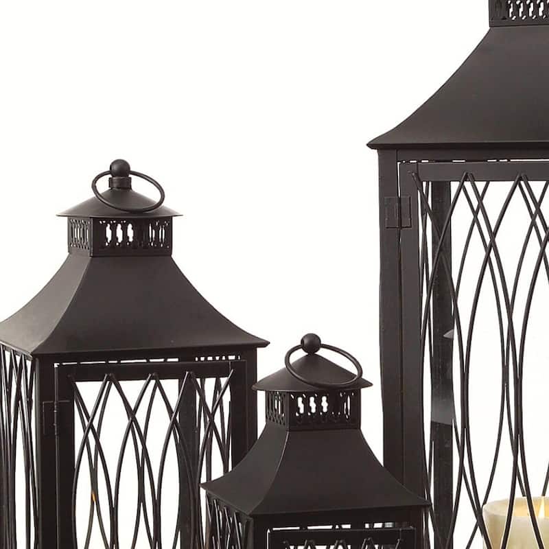HomeRoots Set Of Three Black Flameless Floor Lantern Candle Holder - 12