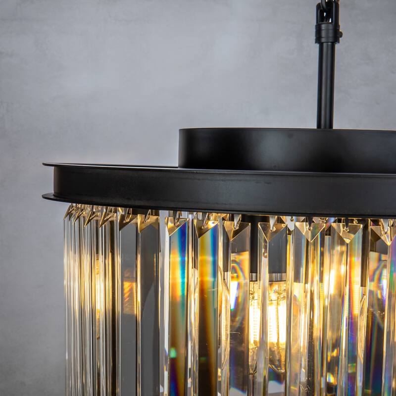 CraftHome 9-Lights Modern Crystal Chandelier 20" Matte Black 2 Tier Flush Mount Ceiling Lights Fixture - W20‘’
