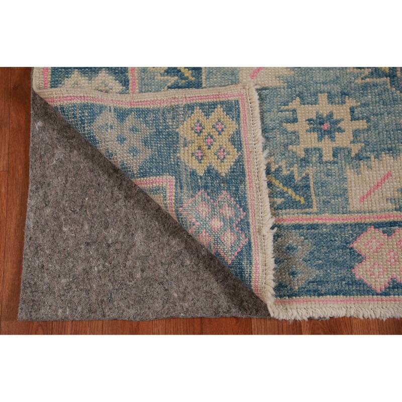 Hand Knotted Oriental 100% Wool Carpet Transitional Floral Navy Blue & Blues Oushak Runner Rug - 16' 7'' X 3' 6''