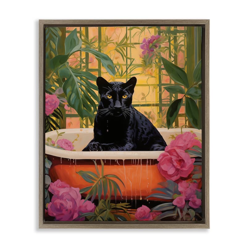 Stupell Lush Tropics Panther Bath Framed Floater Canvas Wall Art Design By Heidi Kuntz - 25 x 31 - Brown