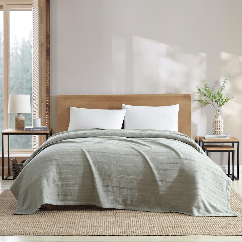 Eddie Bauer Variegated Weave Stripe Cotton Reversible Blanket - Twin - Green