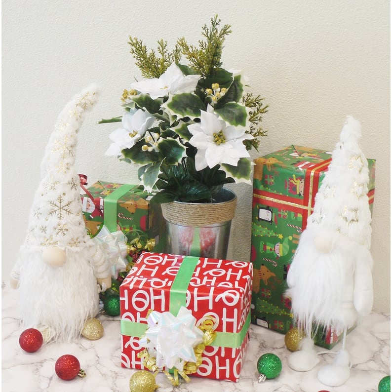 Artificial Winter Frost Seasonal Mixed Bush Holiday Decoration Arrangement, White, Gold,