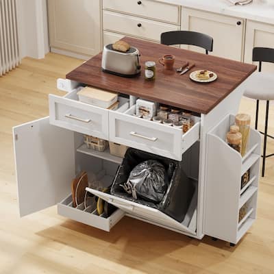 Kitchen Island with Drop Leaf, Removable Side Racks, Rolling Kitchen Cart with Towel Rack